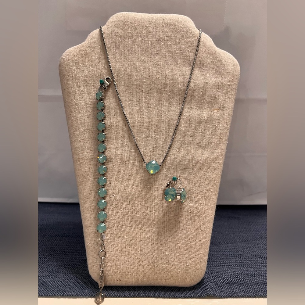 Sabika Fashion Jewelry - Aqua Opal pendant necklace, bracelet, and drop earrings